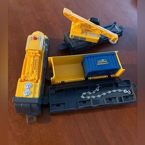 Yellow and Blue Toy Train Set with Crane